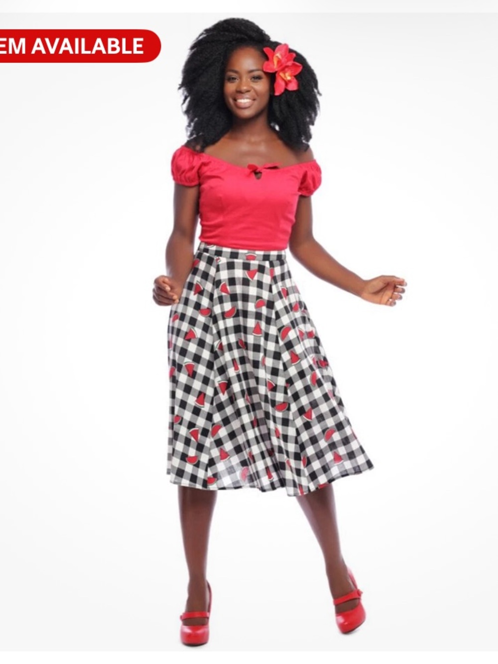 Collectif watermelon print gingham retro skirt - Picture 2 of 9